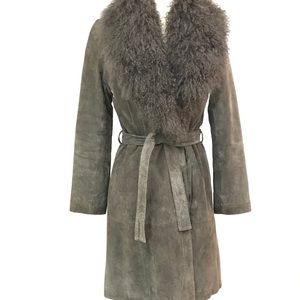 Leather coat with fur collar